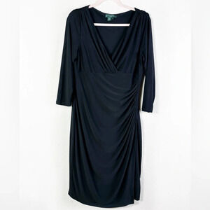 Lauren Ralph Lauren Black 3/4 Sleeves BodyCon Knee Length V-neck Dress Size 12